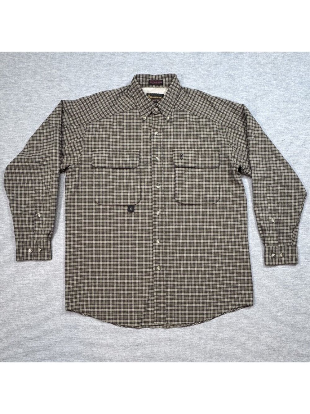Browning Button Down Shirt Mens Size Lg Brown Plaid Long Sleeve RBO Travel Gear